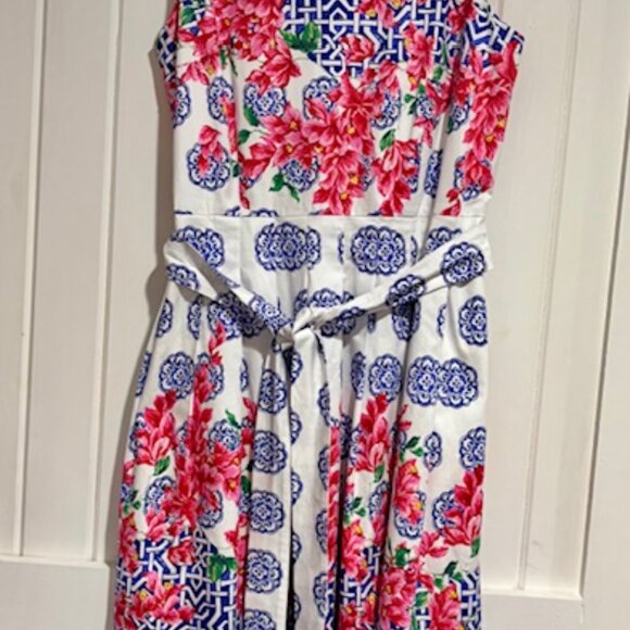 Talbots Women's Mosaic Floral Sateen Pleated Dress Fit Flare Size 12 Sleeveless - Picture 3 of 11